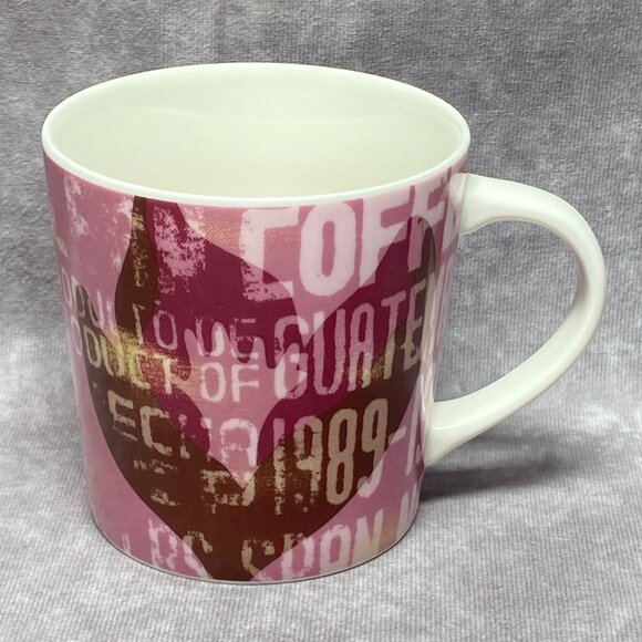 Starbucks 2006 Coffee Mug Pink Product Guatemala 1989-1999 Design Holds 16oz - Picture 1 of 10